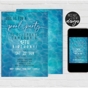 Pool Party Invitation Editable |  Boy or Girl Teen Birthday Party Invites |  Printable Digital Template | Summer Birthday Party | Pool Party