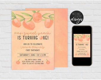 Peach 1st Birthday Invite | Peach Birthday Party Theme | Peach Birthday Invitation | 1st Birthday Invite | Summer Birthday | Fruit Birthday