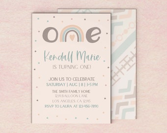 Boho Rainbow Birthday | Printable Rainbow Birthday Invite | Girl Birthday Template | Boho Rainbow | First Birthday | One Boho Rainbow Invite