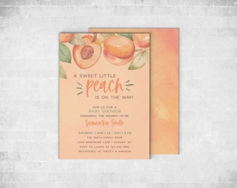 Peach Baby Shower Invitation | A Sweet Little Peach Baby Shower Invite Printable | Fruit Baby Shower | Georgia Peach Baby Shower | Template
