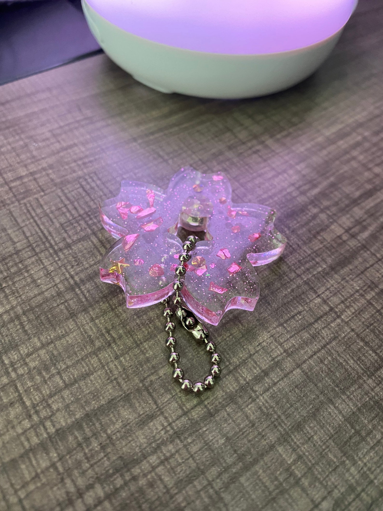 Large Sakura Glitter Flower Keychain Etsy