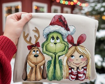 Grinch, Max, and Cindy Lou Who Christmas PNG | Impasto Clipart (Digital Download)