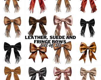 Leather Suede Fringe Bows Clipart: Boho Western PNG Set (Digital Download)