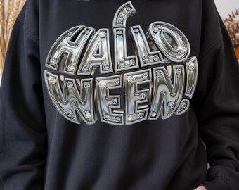 Chrome Pumpkin Halloween Typography, Diamond Bling Design (Digital Download)