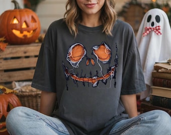 Shredded Fabric Jack Skellington PNG, Distressed Halloween T-Shirt Design (Digital Download)