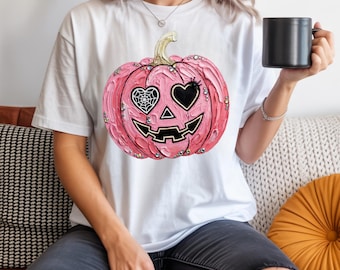 Pink Heart-Eyes Pumpkin PNG, Bedazzled Pearl Halloween Clipart (Digital Download)