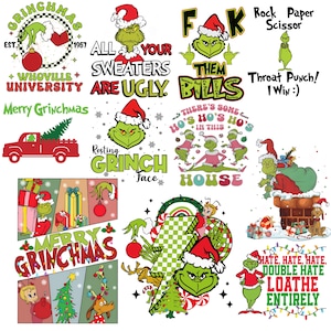 Grinch Christmas Clipart PNG Bundle | 100 High-Quality 300 DPI Designs | Grinchmas Digital Download | POD Friendly