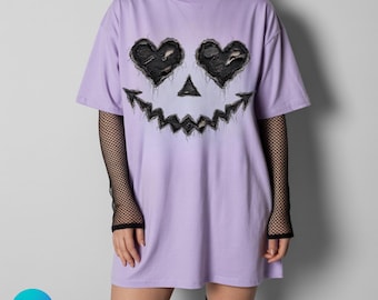 Jack-O-Lantern Heart Eyes Distressed Fabric Peekaboo Halloween PNG (Digital Download)