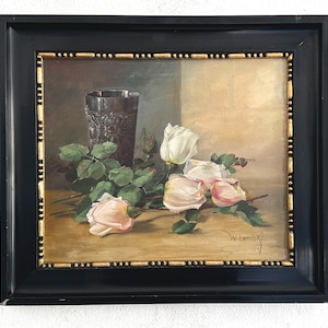 Fine, classic still life with rose blossoms, W. Lembke, original oil painting around 1930