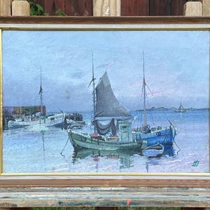 Jens Sinding Christensen, mały port rybacki, Dania około 1950 roku