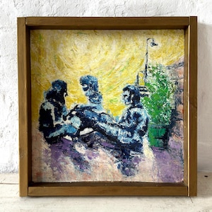 Expressionist, People in Conversation, Oil Painting around 1960