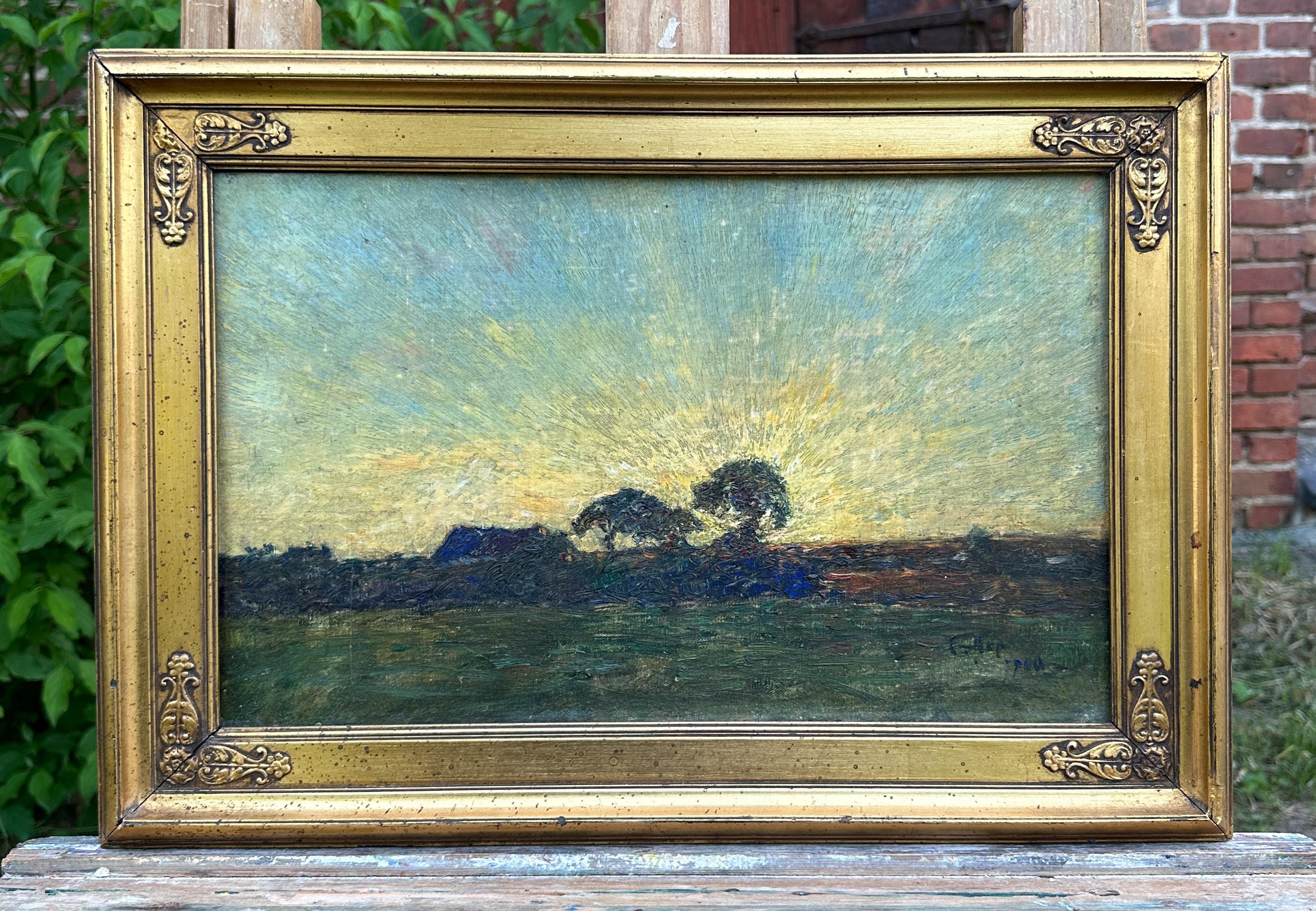印象派の夕焼け風景画、象徴主義、1900年の油絵 - Etsy 日本