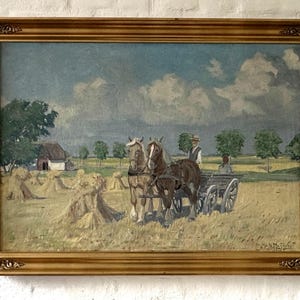 Great Romantic, Horse-drawn Carriage at the Hay Harvest, painting around 1920