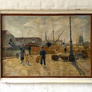 Expressionist, People at the Industrial Port. Probably Sweden around 1930