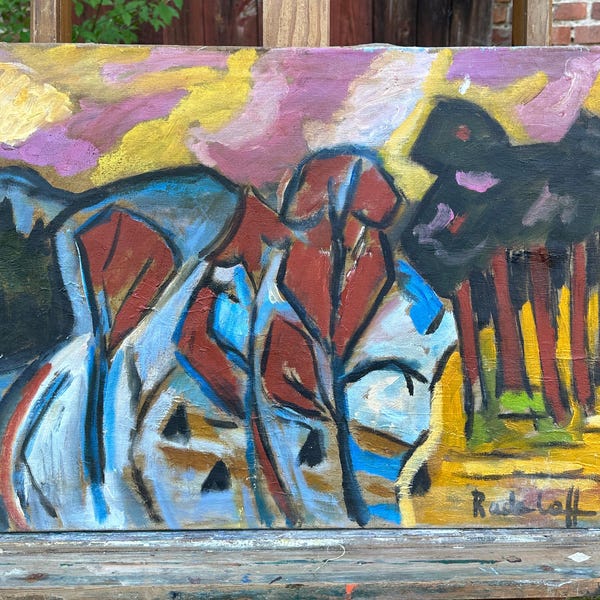 Kraftvolle, expressionistische Landschaft, signiert Radloff,  Originales altes Ölgemälde um 1930