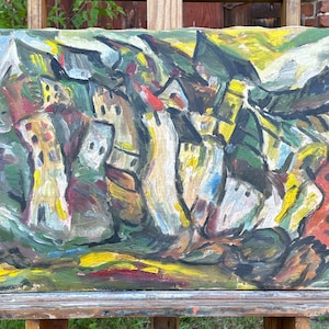 Utsikt över staden, expressionistisk, oljemålning cirka 1940