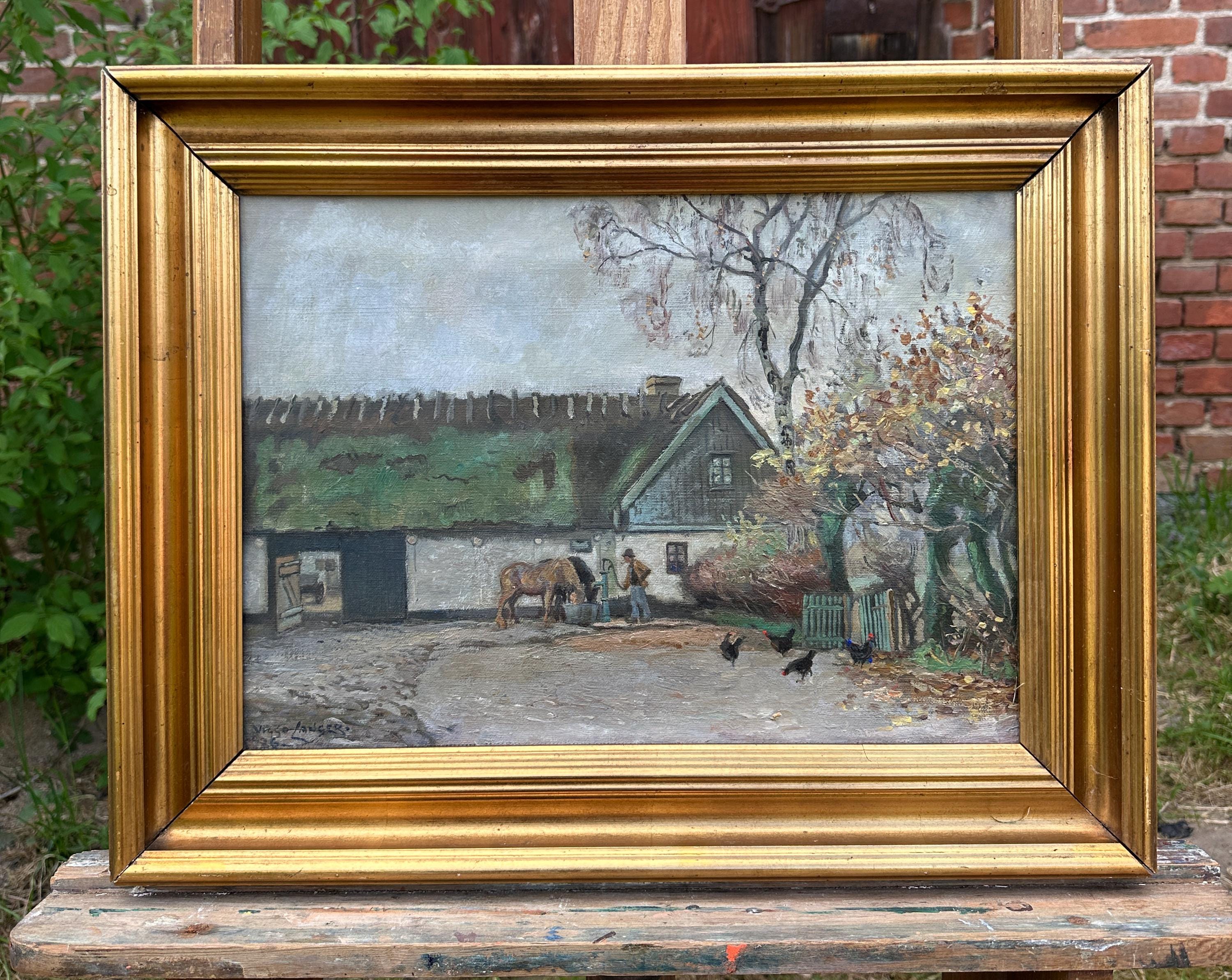 馬と鶏がいるロマンチックな農場の風景、ヴィゴ・ランガー 1926 - Etsy