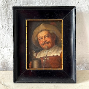 Pintor de género, Retrato de un hombre bebiendo cerveza, pintura al óleo alrededor de 1900