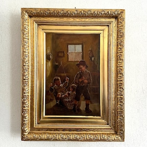 Playing Children, Romantic, fine oil painting around 1890