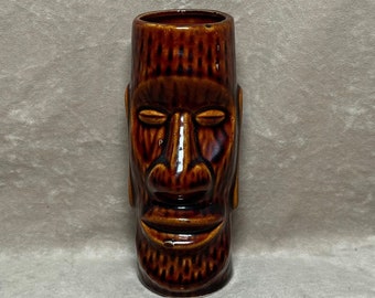Vintage 1990s Orchids of Hawaii Supply Brown 6.5" Ceramic Tiki Mug Made in Japan New with Tag NWT