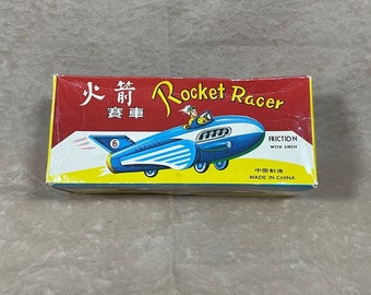 Vintage 1960s Chinese Rocket Racer Metal Friction Toy with Box MF 735