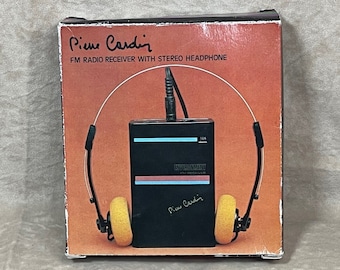 Vintage 1980s Pierre Cardin Portable FM Radio and Headphones with Box