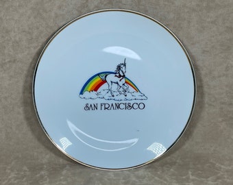 Vintage 1970s San Francisco Rainbow Unicorn Decorative Plate Made in Japan