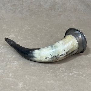 Vintage 19th Century Antique Gunpowder Powder Horn with &quot;Bad Ems&quot; Inscribed