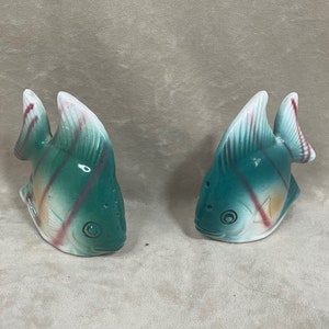 Vintage 1960s Made in Japan Ceramic Hand Painted Tropical Fish Salt and Pepper Shakers