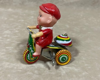 Vintage Ringing Tricycle Wind Up Tin Toy Made in People's Republic of China with Box