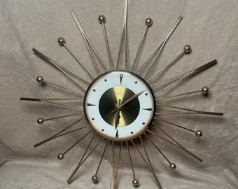 Vintage 1950s Midcentury MCM Metal Welby Starburst Wall Clock Made in Germany