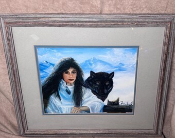 Vintage Early 2000s Ron Heagy Mouthpainted Framed/Matted *Signed* Native American Art