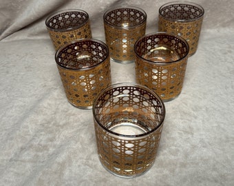 Vintage MCM Culver Hollywood Regency Lowball 22k Glasses Set of 6