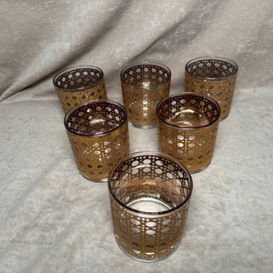 Vintage MCM Culver Hollywood Regency Lowball 22k Glasses Set of 6