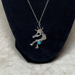 Vintage 1990s Sterling Silver Turquoise Southwest Kokopelli The Music Spirit 2&quot; Pendant with Chain