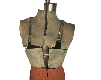 Antique 19th Century Fully Adjustable Metal and Jersey Fabric Dress Form Mannequin with Worked Iron Base *Complete*