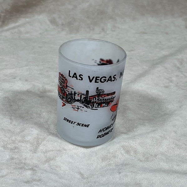 Vintage 1950s Hazel Atlas Glass 4oz Howdy Podner Las Vegas Frosted Shotglass