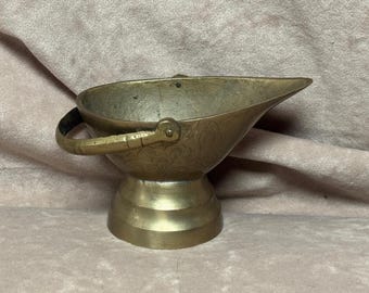 Vintage 1970s Engraved Brass Mini Coal/Ash Bucket Ashtray with Handle 2.5" Tall