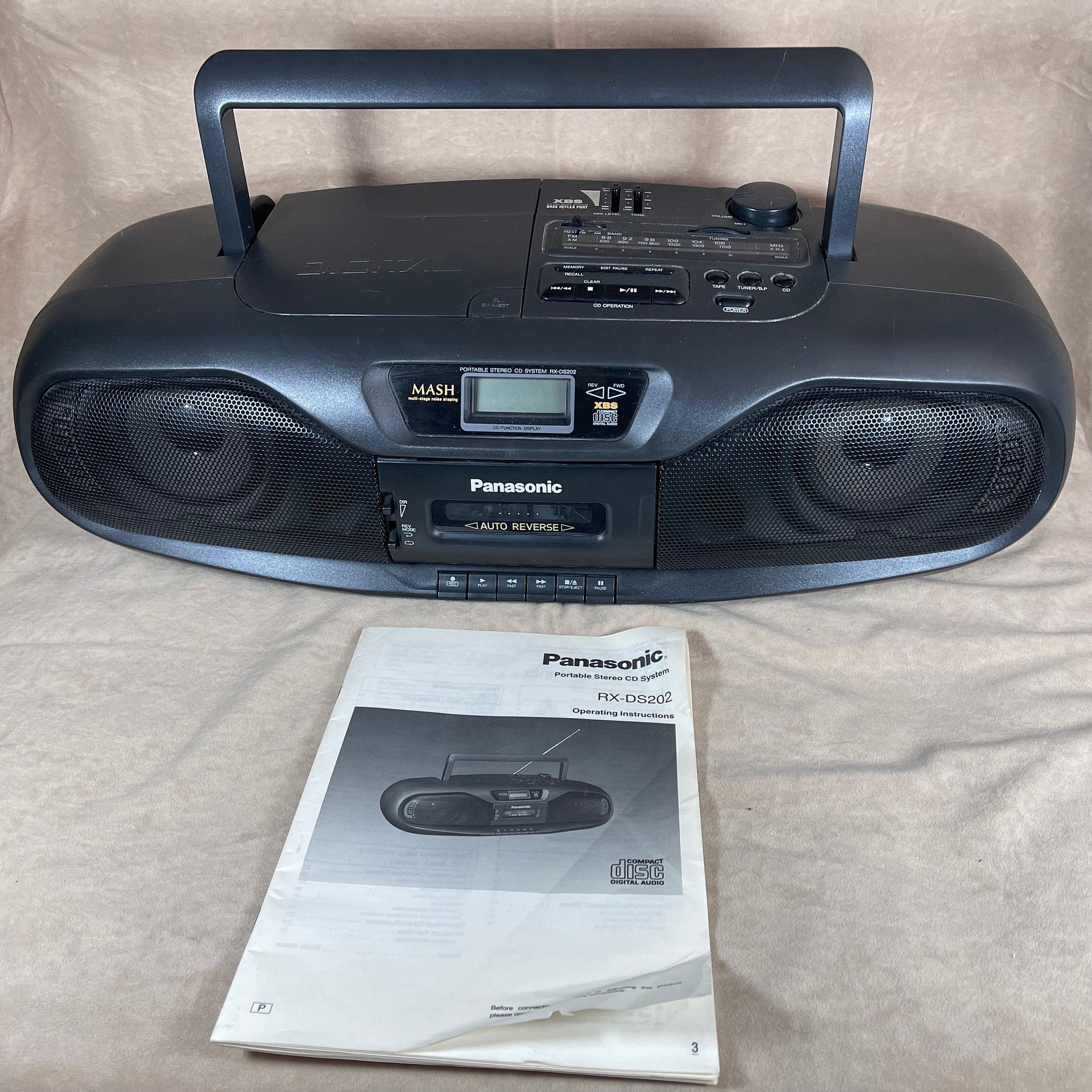 Vintage 1990s Panasonic RX-DS202 Portable Boombox CD / Tape Player