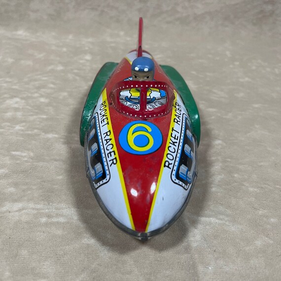 Vintage 1960s Chinese Rocket Racer Metal Friction Toy With Box MF