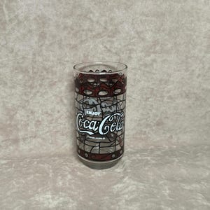 Vintage 1980s Coca-Cola Stained Glass Style Glass Tumbler Drinking Glass Cup Mug