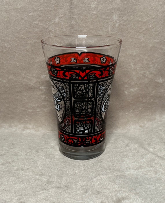 Vintage 1970s Coca Cola Coke Staines Glass Tiffany Style Red and