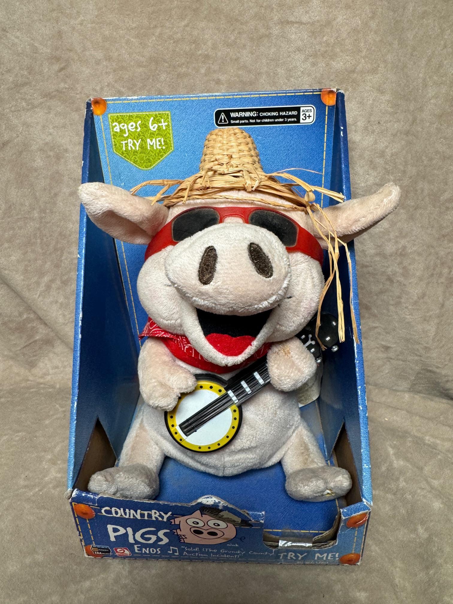 Vintage Early 2000s Gemmy Toys Enos Country Pig Battery Powered