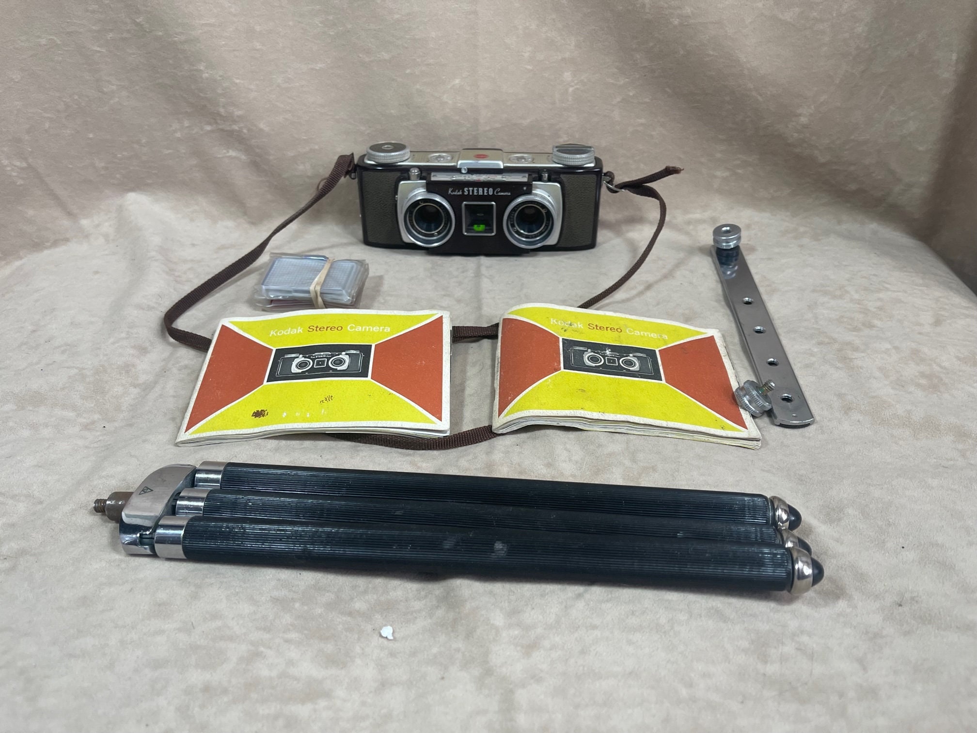 Vintage 1950s Kodak Stereo Camera With Bag, Accessories, and