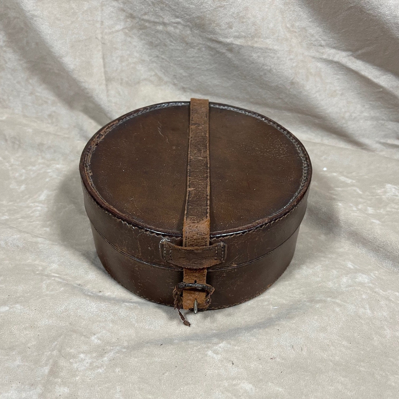 Vintage Black Leather Hat Box, 1920s