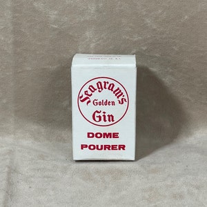 Vintage 1960s Seagram&#39;s Gin Gold Red Gin Dome Pourer Barware New in Box NIB Midcentury