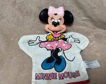 Vintage 1950s/1960s Walt Disney Minnie Mouse Fabric & Plastic Hand Puppet Made in Korea