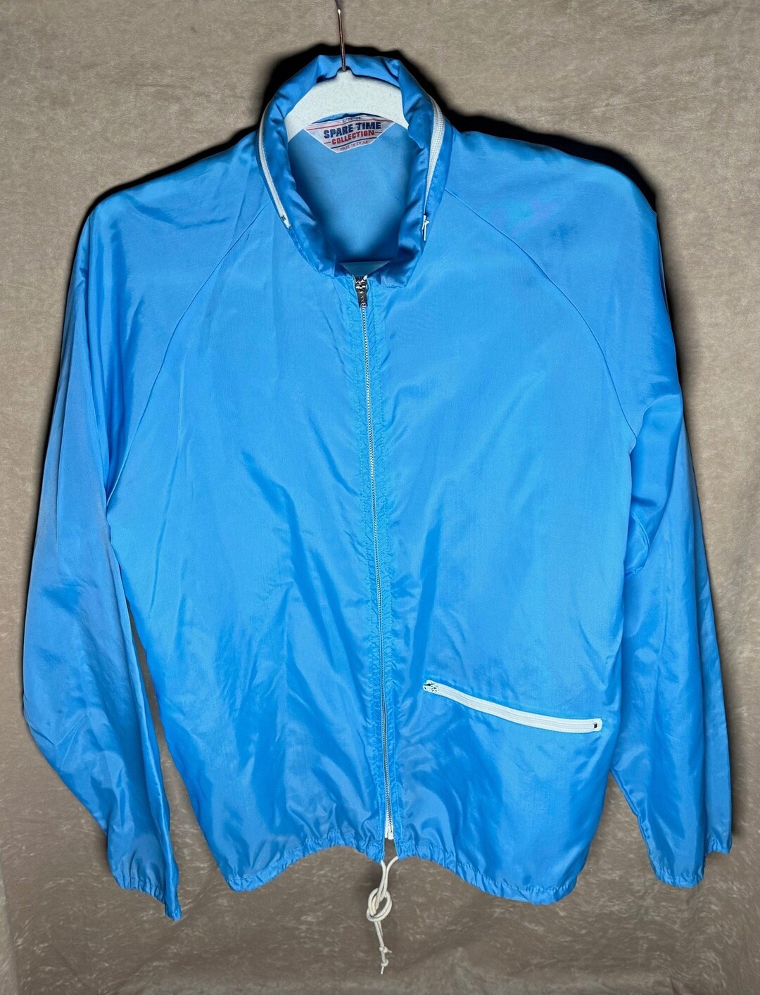 Vintage 1980s Blue Nylon Spare Time Collection Windbreaker Jacket