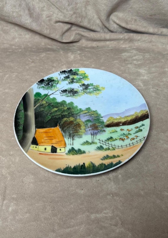 アンティーク雑貨   Heritage Plate 2020 Vintage 1920s Hitomi Hand Painted Glazed Porcelain 6