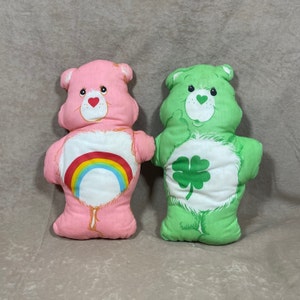 Vintage 1980s Pair of Handmade Handsewn Care Bears Cheer Bear and Good Luck Bear